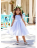 Short Sleeves White Satin Classic Flower Girl Dress